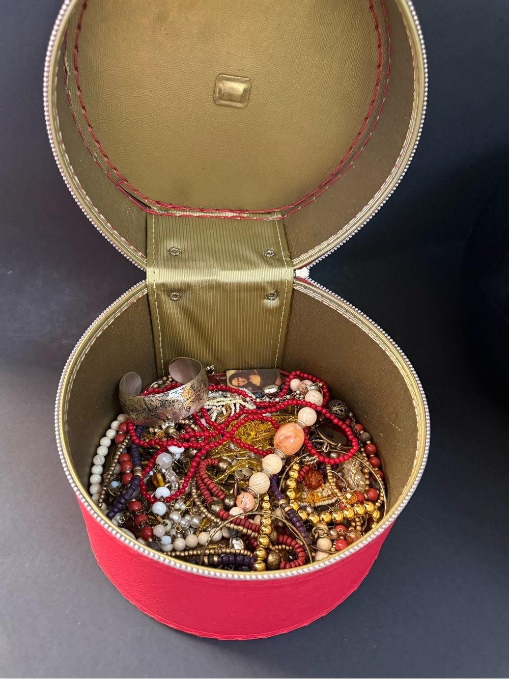 Vintage Train Case Filled with Assorted Jewelry